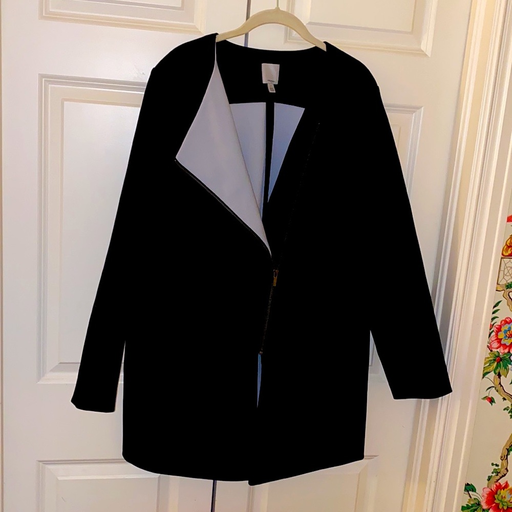 Halogen black asymmetrical zip spandex long coat jacket